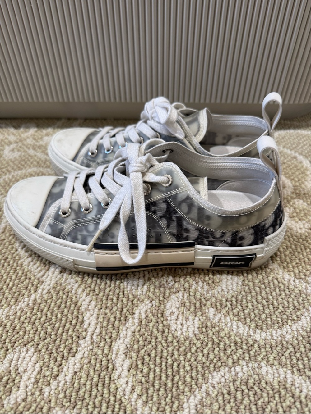 Dior Transparent Monogram Low-Top Sneakers in Silver and White - Picture 3 of 11